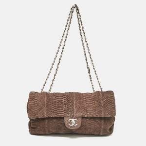 Pre Owned Chanel Dark Brown Python Ultimate Stitch Flap Bag
