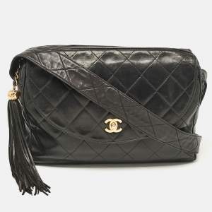 Pre Owned Chanel Black Quilted Leather CC Tassel Camera Crossbody Bag