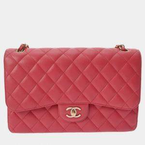 Chanel Pink Caviar Skin Matelasse Chain Shoulder Double Flap 30cm Bag