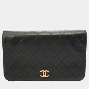 Chanel Black Lambskin Matelasse Push Lock Chain Shoulder Bag 24cm