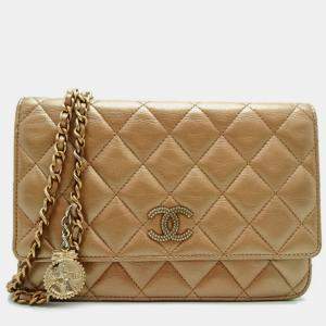 Chanel Lambskin Gold Matelasse Chain Wallet  Shoulder Bag