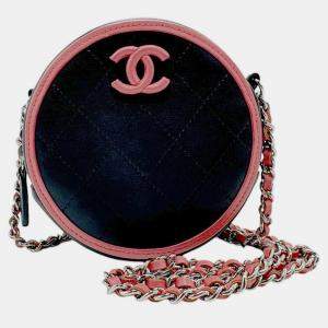 Pre Owned Chanel Leather Navy x Pink Shoulder Bag