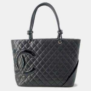 Chanel Leather Patent Black Cambon Line Large Coco Mark Tote Bag