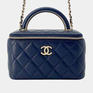 Pre Owned Chanel Navy Lambskin Vanity Chain Shoulder Bag