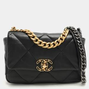 Chanel Black Quilted Leather Small 19 Flap Bag