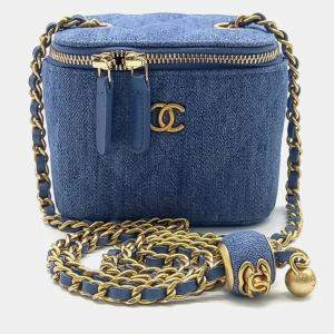 Pre Owned Chanel Denim Vanity Golden Ball Crossbody Bag