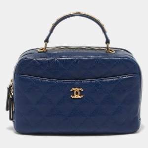 مملوكة مسبقًا Chanel Blue Quilted Caviar Leather Carry Around Top Handle Bag