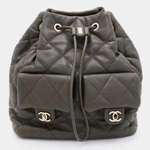 Chanel Khaki Lambskin Matelasse Backpack