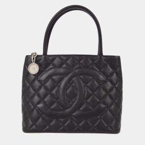 Chanel Black Calfskin Medallion Tote Handbag