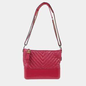 Pre Owned Chanel Pink Calfskin Medium Gabrielle Chevron Shoulder Bag