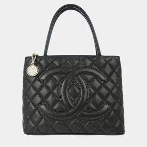 Chanel Black Calfskin Medallion Tote Handbag