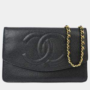 Chanel Black Calfskin Woc Chain Shoulder Wallet Bag