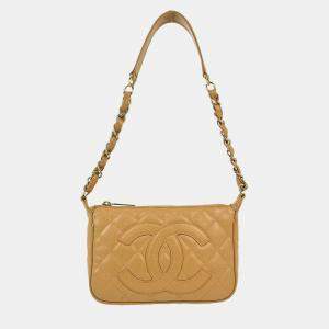 Pre Owned Chanel Beige Calfskin Chain Shoulder Bag