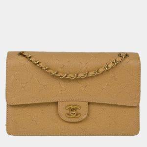 Chanel Beige Calfskin Medium Classic Double Flap Bag