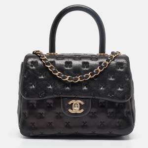 Chanel Black Cross Stitch Leather Mini Coco Top Handle Bag