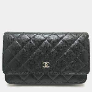 Chanel Black Caviar Skin Matelasse Coco Mark Classic Chain Wallet Shoulder Bag