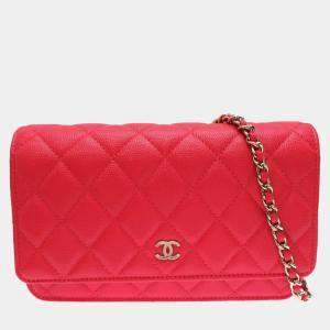 Chanel Caviar Skin Red Seal Matelasse Chain Wallet Shoulder Bag