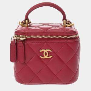 Pre Owned Chanel Pink Lambskin Matelasse Small Vanity Shoulder Bag