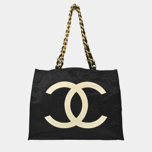 Chanel Black Nylon Shoulder Tote Bag