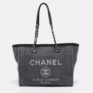 Chanel Grey Canvas Medium Deauville Shopper Tote