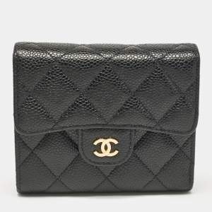 Chanel Black Quilted Caviar Leather Classic Trifold Wallet
