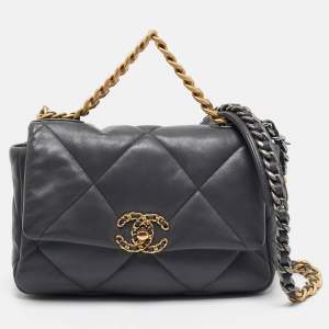Pre Owned Chanel Grey Quilted Leather Medium 19 Flap Bag