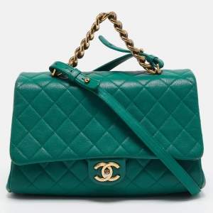 مملوكة مسبقًا Chanel Green Quilted Leather Large Trapezio Flap Bag