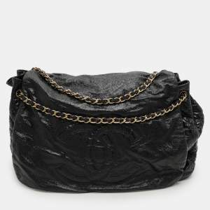 Pre Owned Chanel Black Patent Leather Accordion Flap Bag