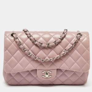 Pre Owned Chanel Lilac Quilted Leather Jumbo Classic Double Flap Bag
