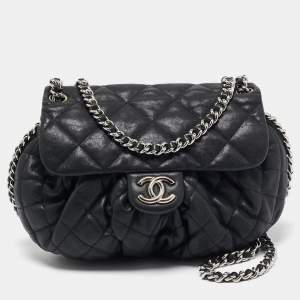 Pre Owned Chanel Black Quilted Leather Medium Chain Around Flap bag