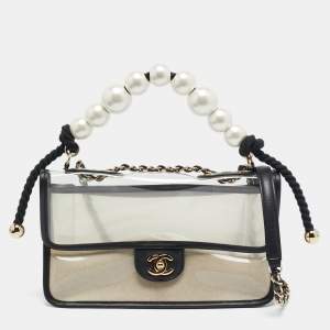 Pre Owned Chanel Transparent/Black PVC and Leather Sand By The Sea Flap Bag