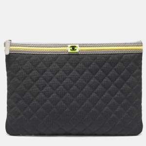 Chanel Black/Grey Quilted Nylon Fluo Boy O-Case Pouch