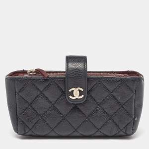 Pre Owned Chanel Black Quilted Caviar Leather CC O Phone Pouch