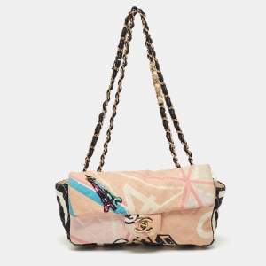 Pre Owned Chanel Multicolor Eiffel Tower Print Quilted Canvas Small Flap Bag