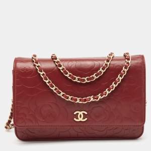 Chanel Red Leather Camellia WOC Clutch Bag