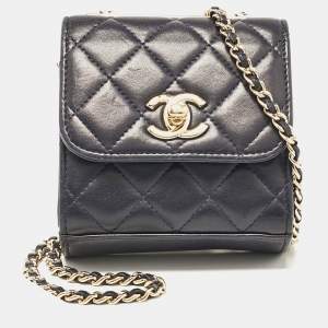 Pre Owned Chanel Navy Blue Quilted Leather Micro Trendy CC Clutch