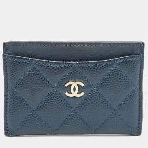 Chanel Teal Blue Quilted Caviar Leather CC Card Holder