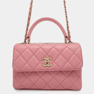 Pre Owned Chanel Pink Lambskin Trendy Cc Top Handle Flap Bag