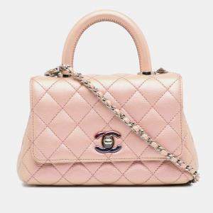 Pre Owned Chanel Pink Extra Mini Iridescent Caviar Coco Handle Bag