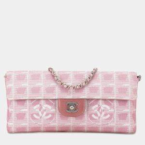 Pre Owned Chanel Pink Nylon New Travel Line East West Flap