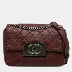 Chanel Brown Calf Leather Aged Calfskin CC Square Flap Bag