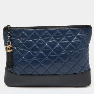 Chanel Navy Blue/Black Leather Gabrielle O Case Clutch