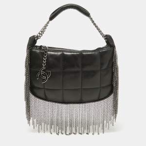 Pre Owned Chanel Black Square Quilted Leather Chain Fringe Pochette