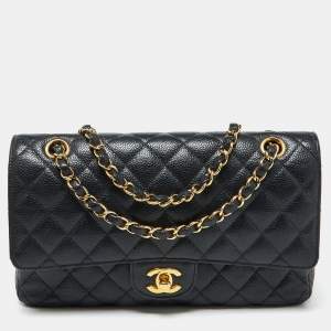 Pre Owned Chanel Black Caviar Leather Medium Classic Double Flap Bag