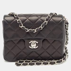 Pre Owned Chanel Black Quilted Leather Mini Square Classic Flap Bag