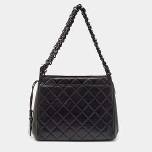 Pre Owned Chanel Black Quilted Leather Chain Tote