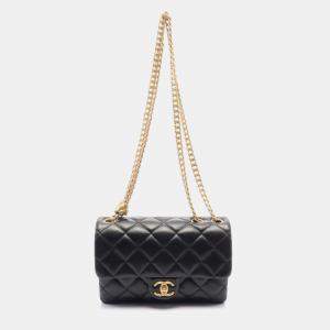 Chanel Leather Black Matelasse Shoulder Bag