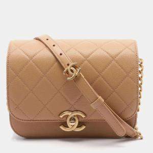 Chanel Caviar Skin (Grained Calf) Beige Matelasse Shoulder Bag
