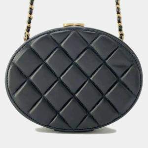 Chanel Lambskin Black Matelasse Coco Mark Vanity Chain Shoulder Bag