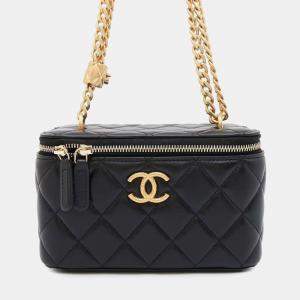 Chanel Lambskin Black Vanity Coco Mark Matelasse Chain Shoulder Bag